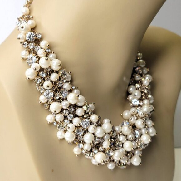 Statement Pearls and Crystal Choker Necklace - Picture 1 of 16